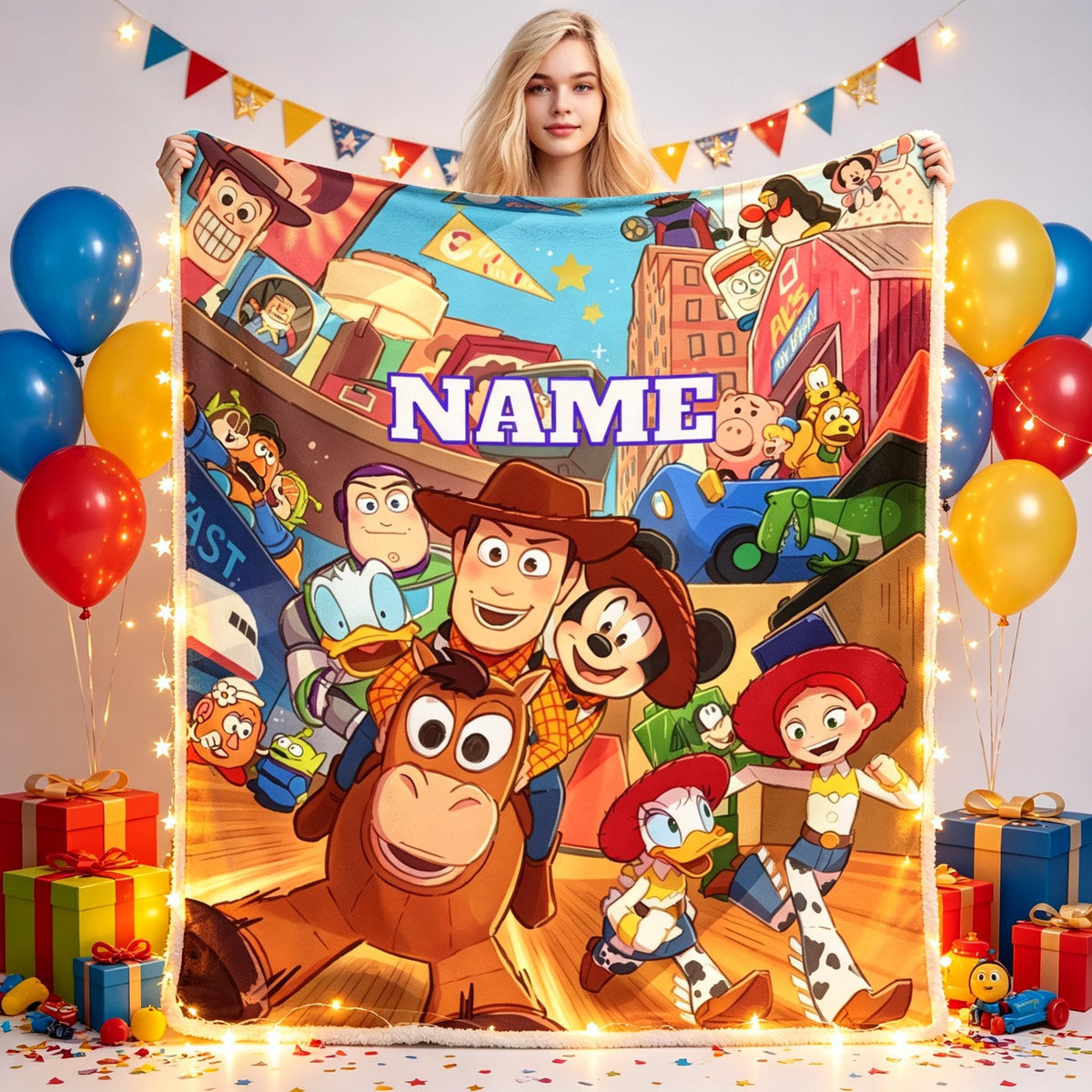 Toy Story Woody Buzz Blanket Custom Name, Personalized Flannel Throw Blanket, Disney Pixar Inspired Kids Gift, Cozy Fleece Blanket