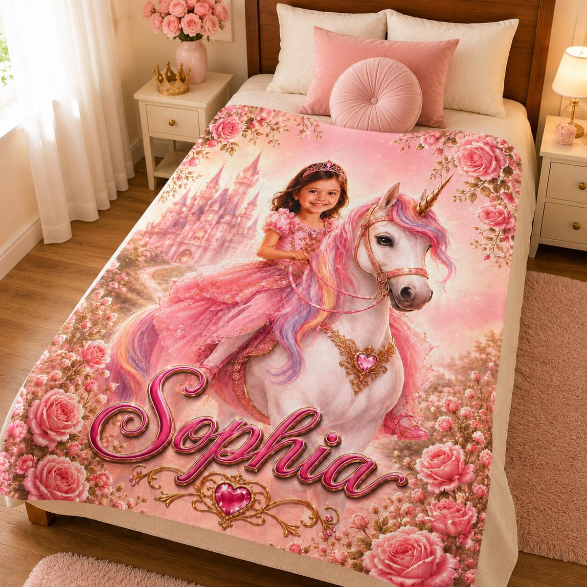 Personalized Princess Blanket, Unicorn Girls Gift, Custom Name Throw