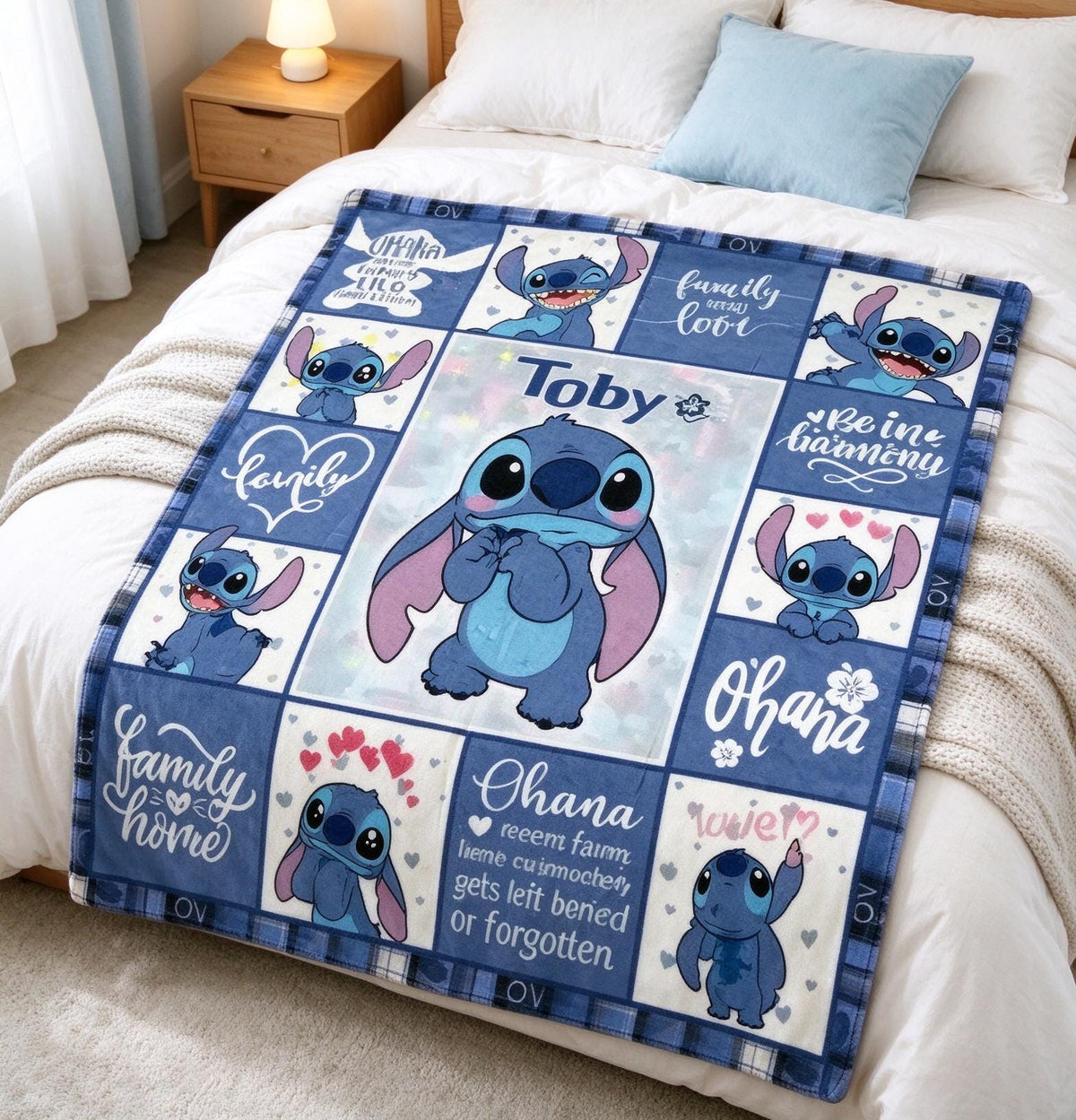 Personalized Stitch Blanket Soft Throw, Quote Patchwork Throw