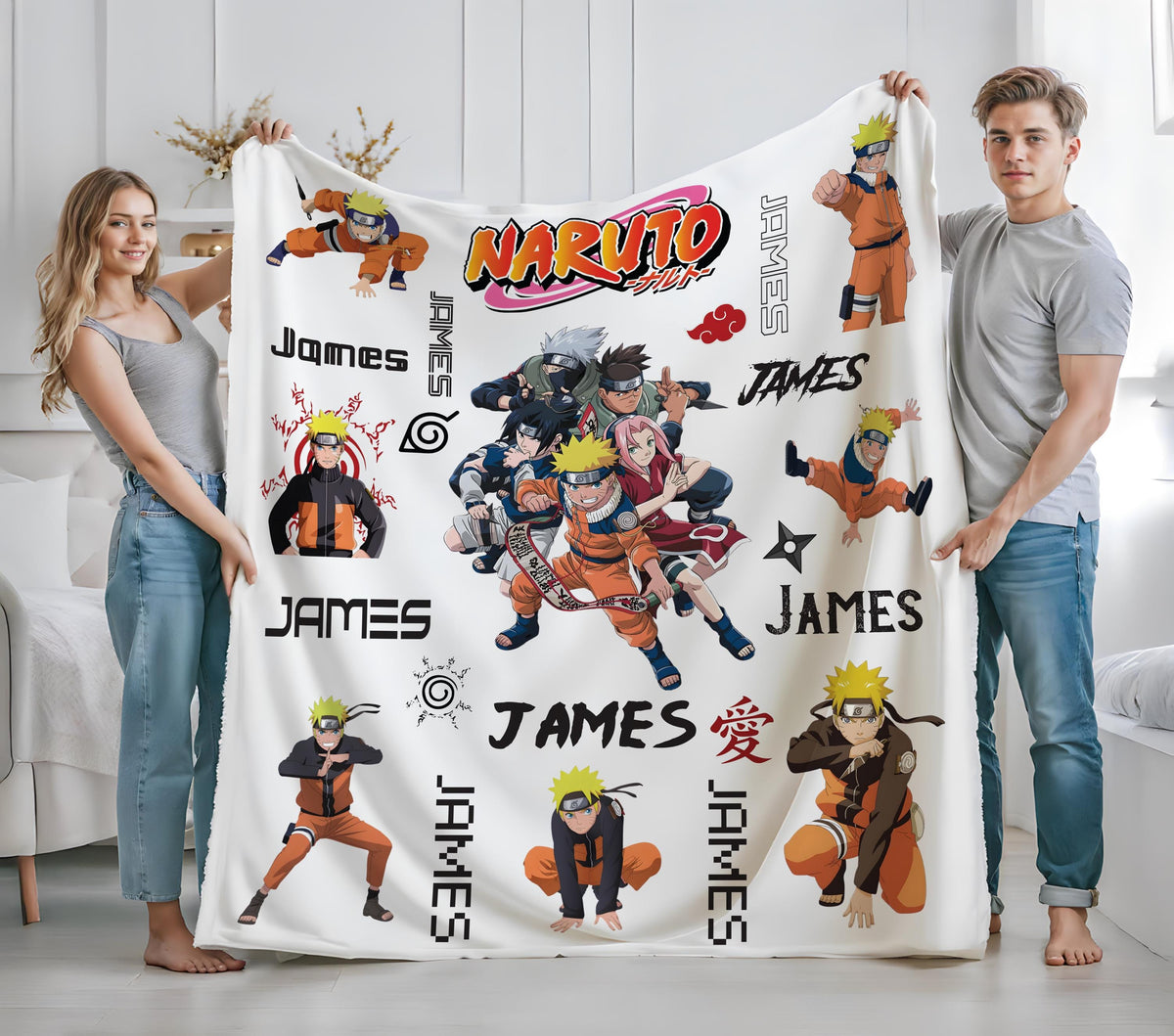 Personalized Naruto Blanket, Custom Anime Name Throw, Ninja Manga Gift, Japanese Anime Blanket, Birthday Gift for Kids and Teens