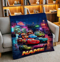 Custom Name Cars Blanket Soft Throw Garage Scene Toddler Cozy Keepsake Present