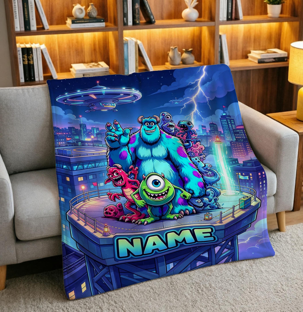 Rooftop Monster Blanket Soft Throw Personalized Name, Epic Child Present