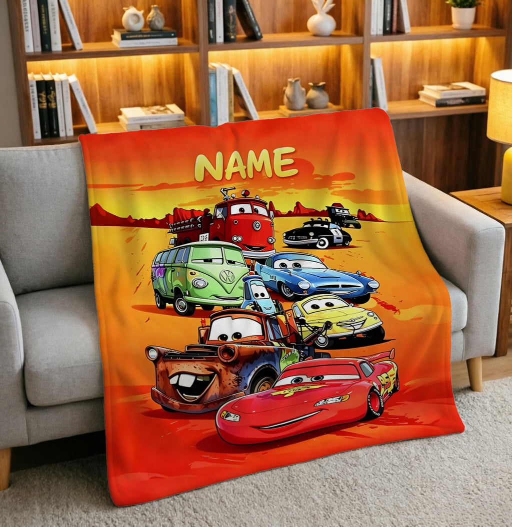 Custom Cars Blanket Soft Throw Personalized Name Warm Kids Bedroom Surprise Gift