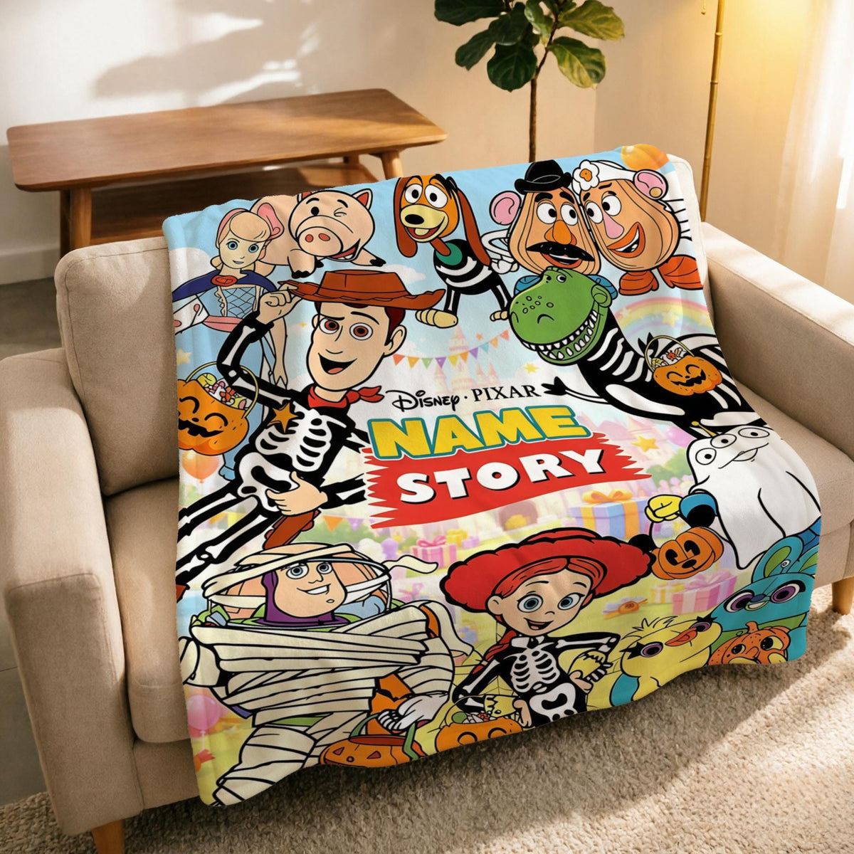 Custom Name Toy Story Halloween Blanket Soft Throw, Holiday Art, Gift For Young Fans