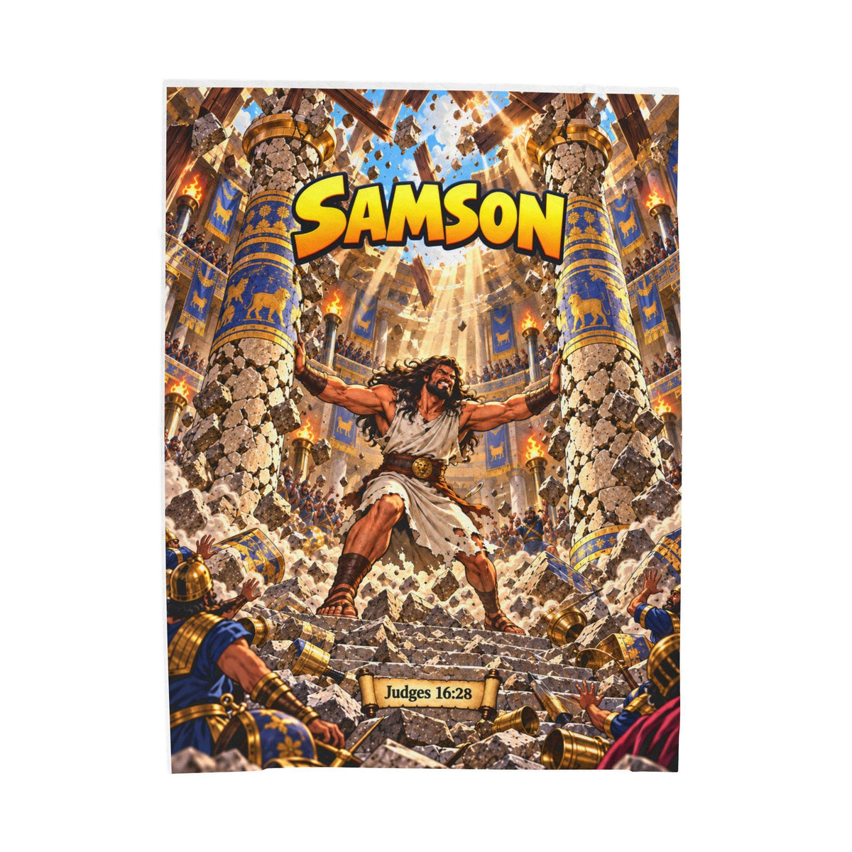 Samson Velveteen Plush Blanket | Biblical Hero, Comic style, faith