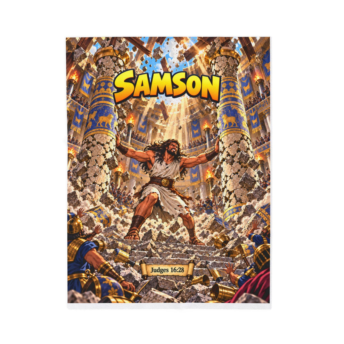 Samson Velveteen Plush Blanket | Biblical Hero, Comic style, faith
