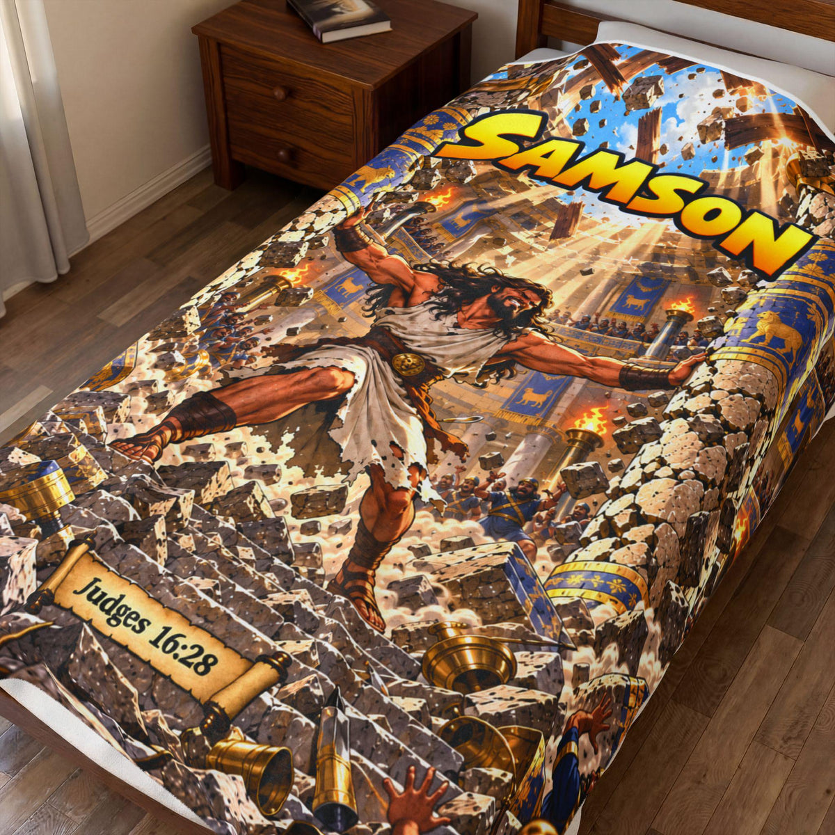 Samson Velveteen Plush Blanket | Biblical Hero, Comic style, faith