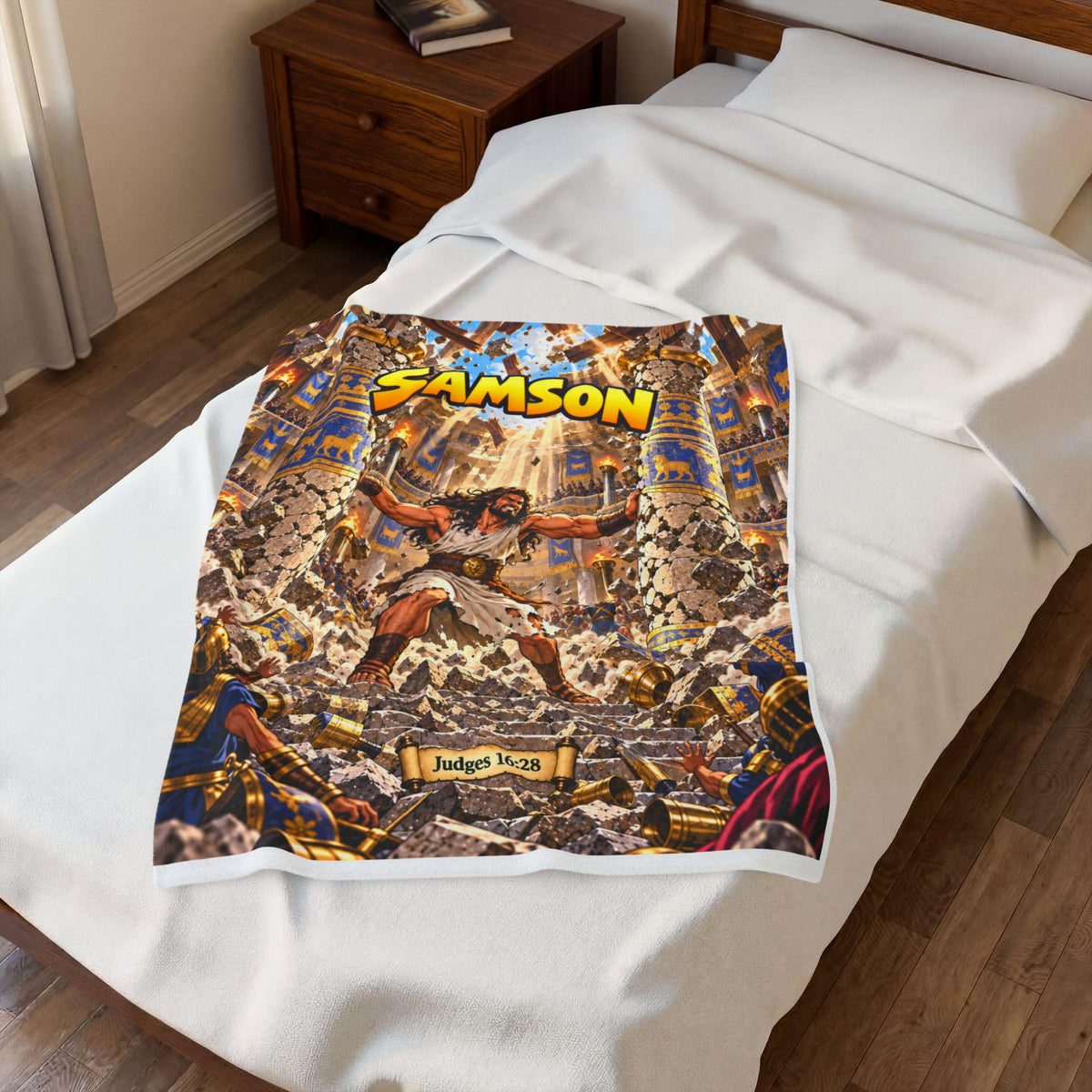Samson Velveteen Plush Blanket | Biblical Hero, Comic style, faith