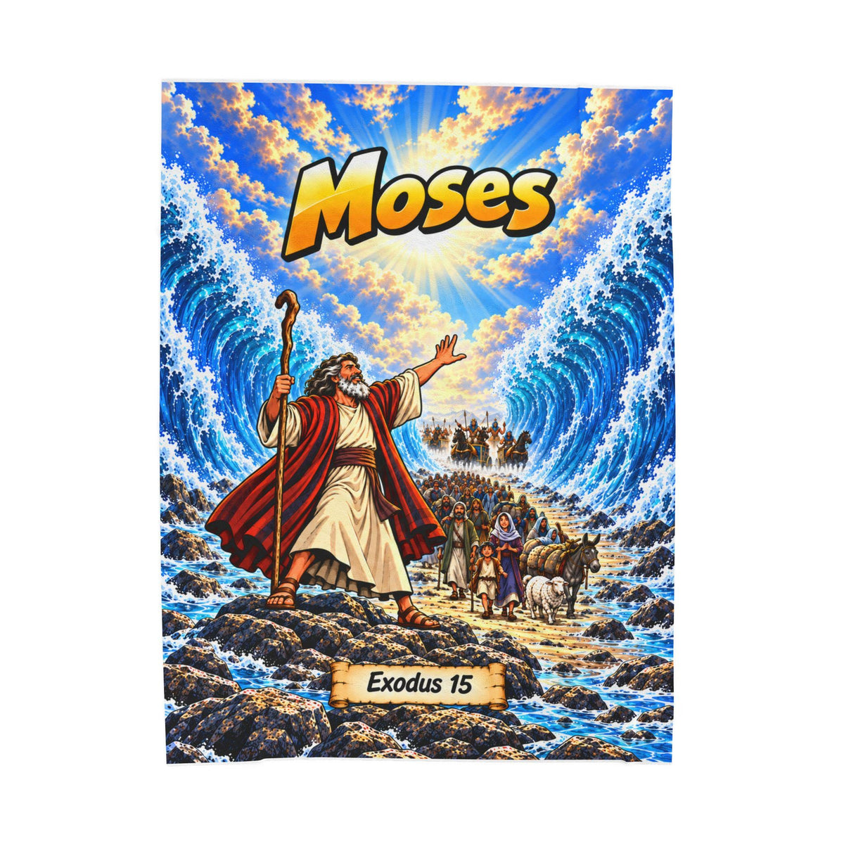 Moses Red Sea Bible Story Blanket | Exodus 14 Comic Art