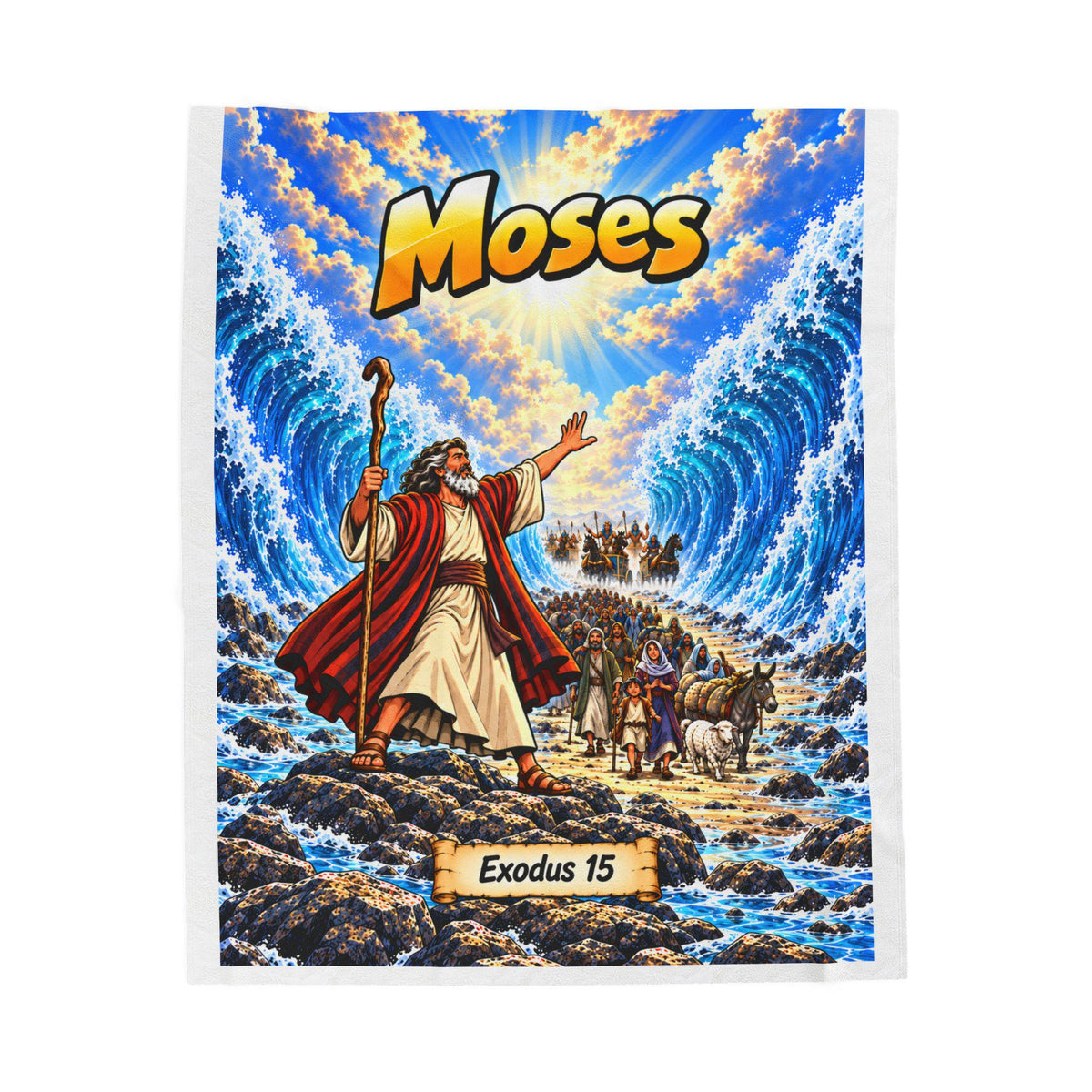 Moses Red Sea Bible Story Blanket | Exodus 14 Comic Art