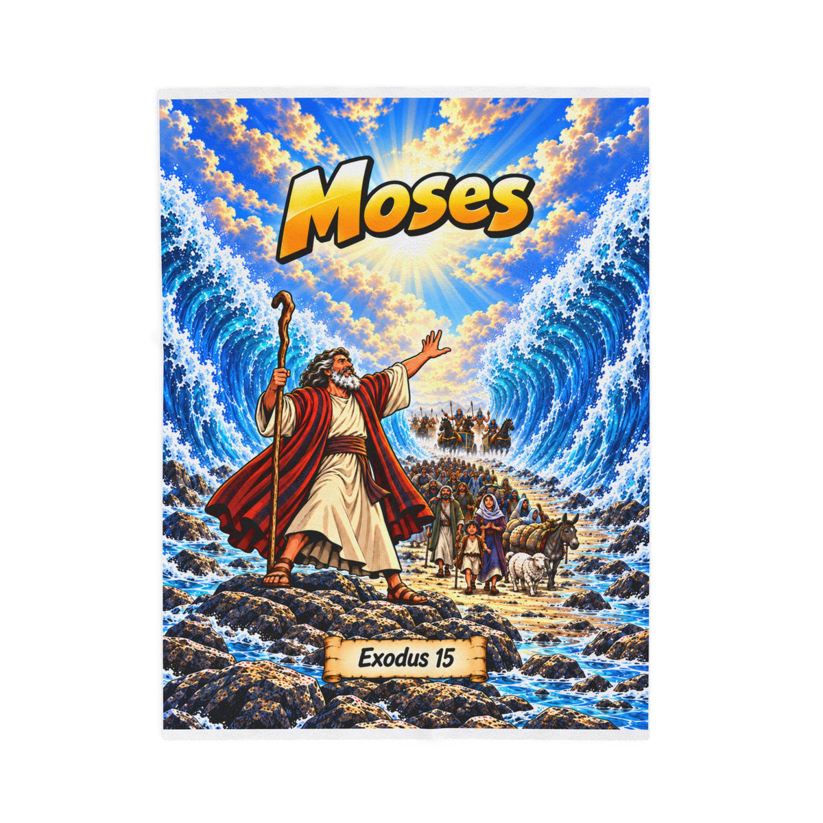 Moses Red Sea Bible Story Blanket | Exodus 14 Comic Art