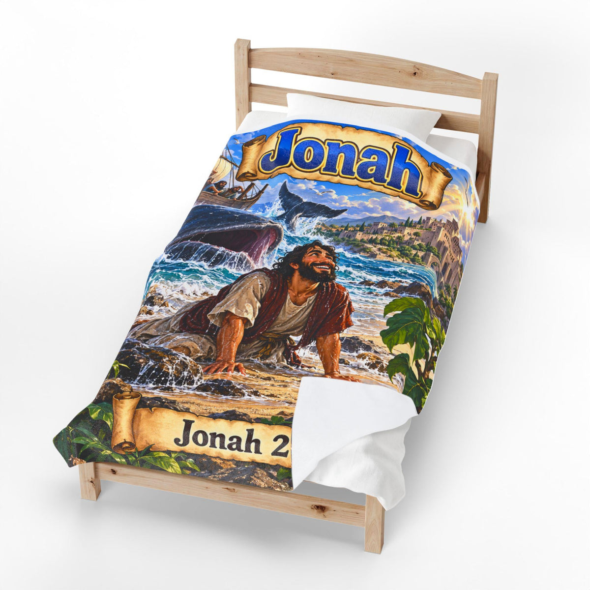 Jonah Bible Story Velveteen Plush Blanket | Jonah 2 Illustration