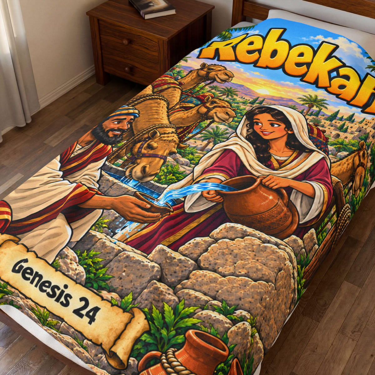 Rebekah Bible Hero Blanket | Genesis 24 Christian Kids Room Decor