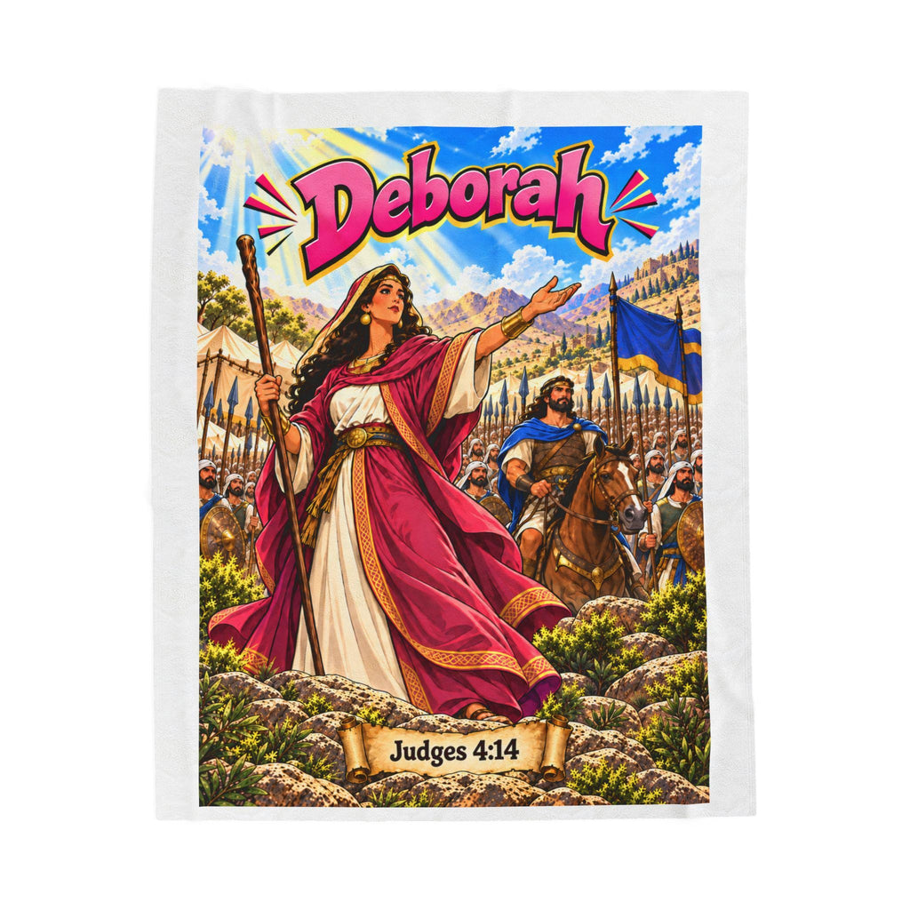 Deborah Bible Hero Blanket | Judges 4:14 Comic-Style Faith Decor