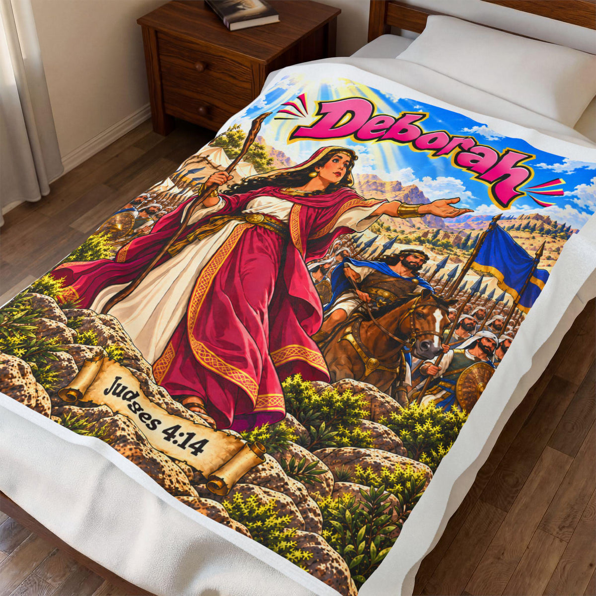 Deborah Bible Hero Blanket | Judges 4:14 Comic-Style Faith Decor