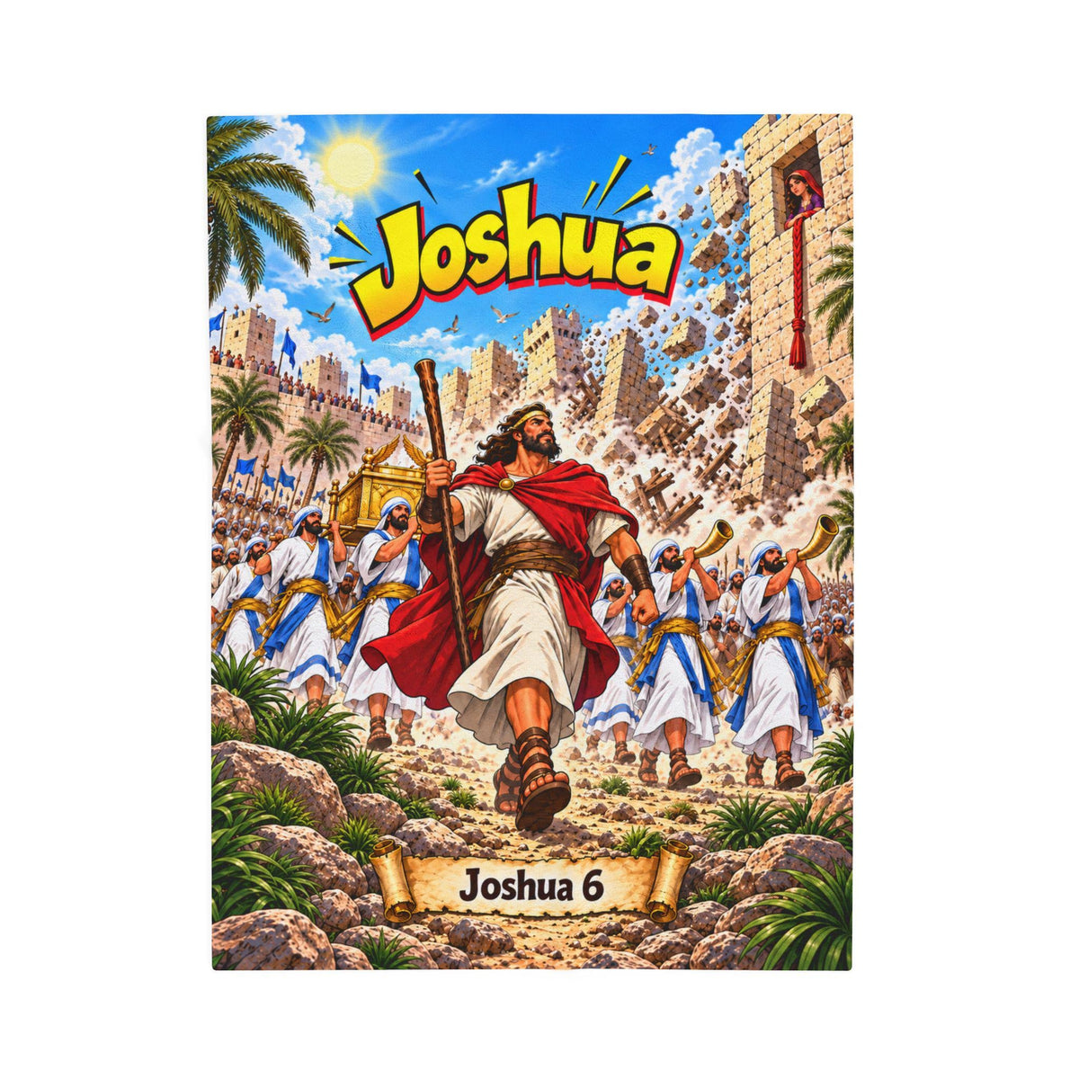 Joshua Bible Hero Blanket | Walls of Jericho, Comic-Style Christian Kids Gift
