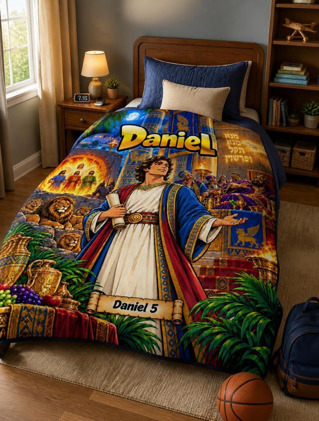 Daniel Bible Illustration Velveteen Plush Blanket | Children's Scripture Throw