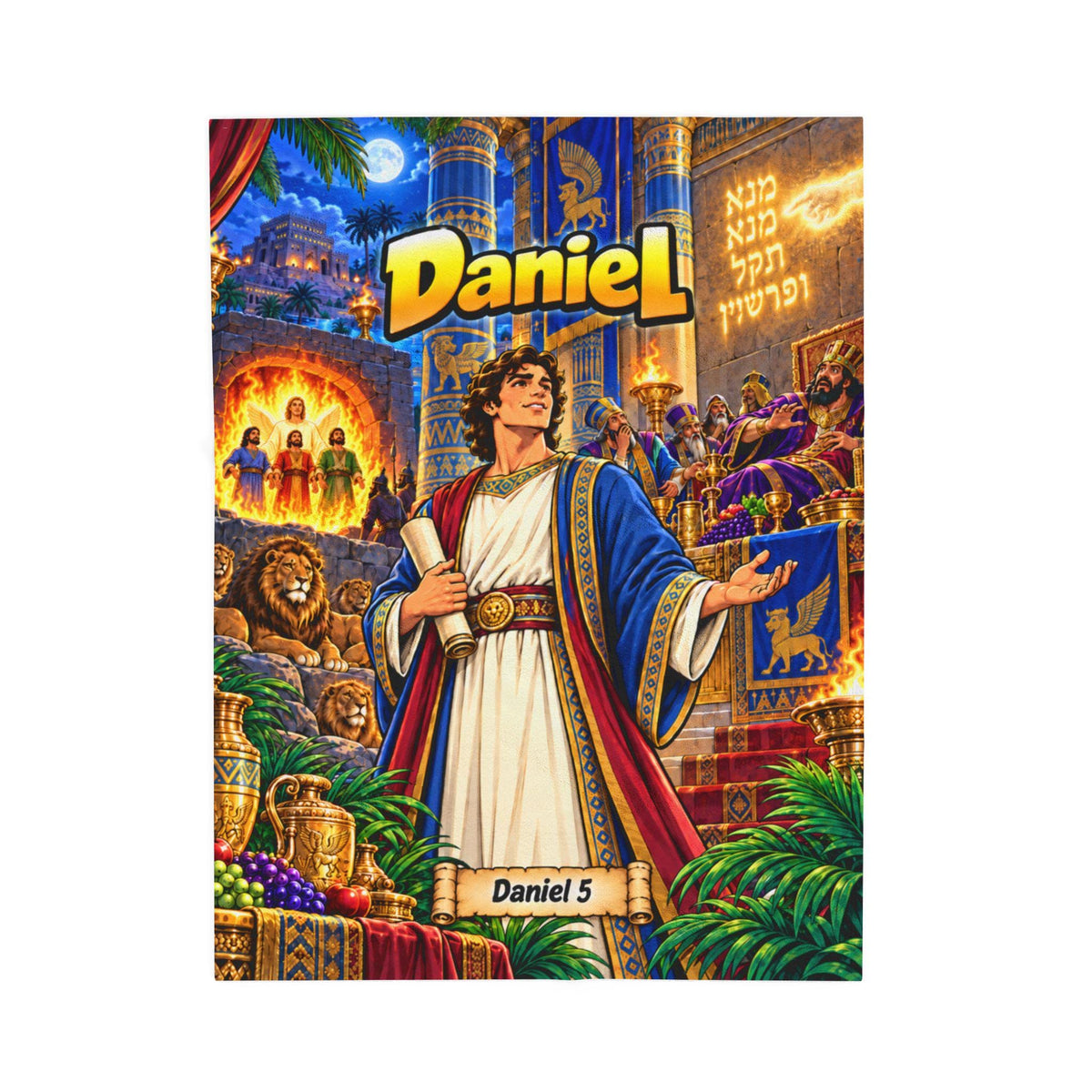 Daniel Bible Illustration Velveteen Plush Blanket | Children's Scripture Throw