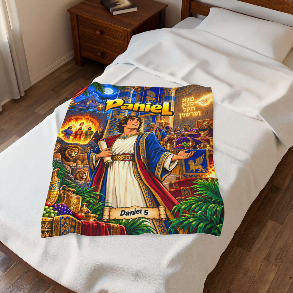 Daniel Bible Illustration Velveteen Plush Blanket | Children's Scripture Throw