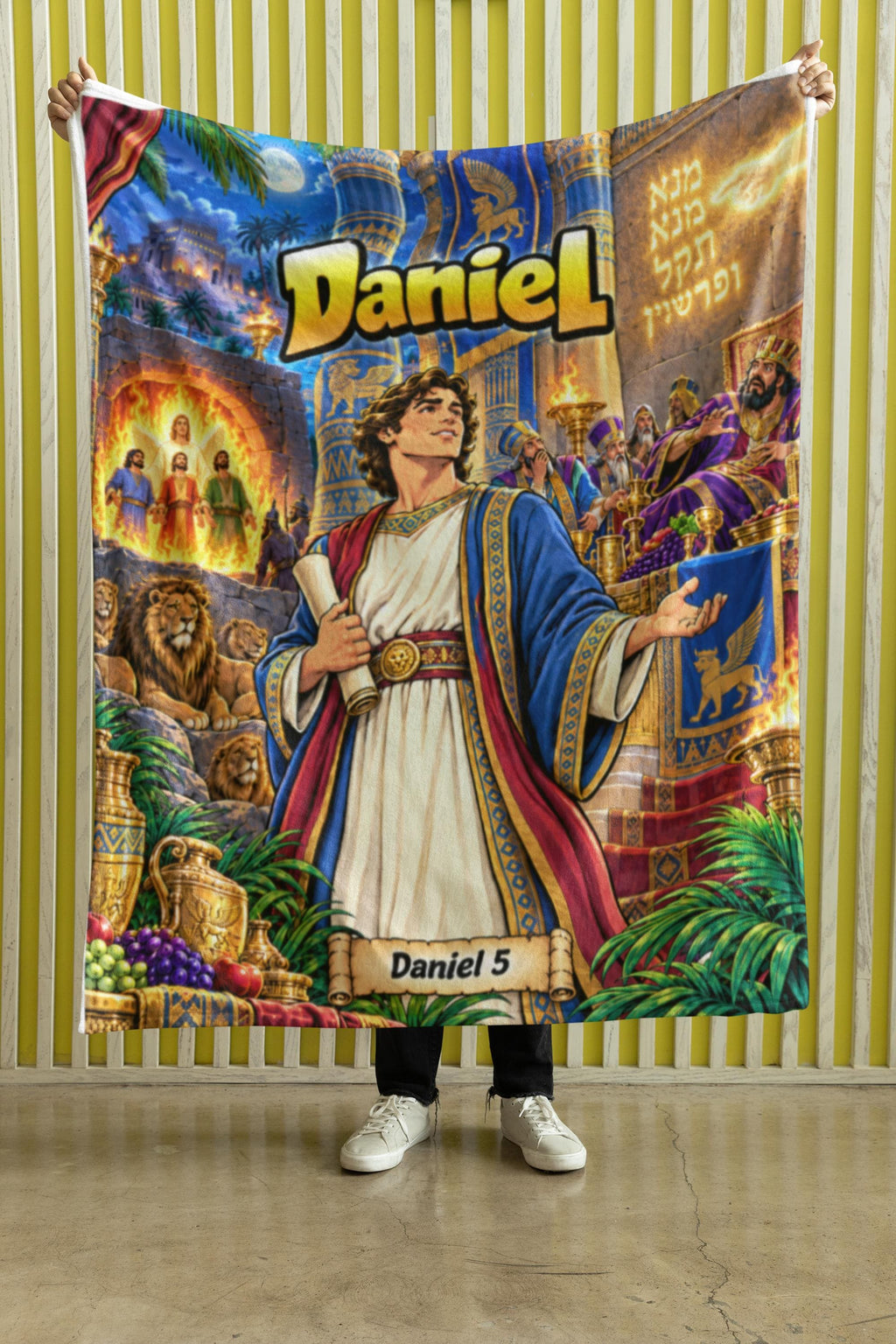 Daniel Bible Illustration Velveteen Plush Blanket | Children's Scripture Throw