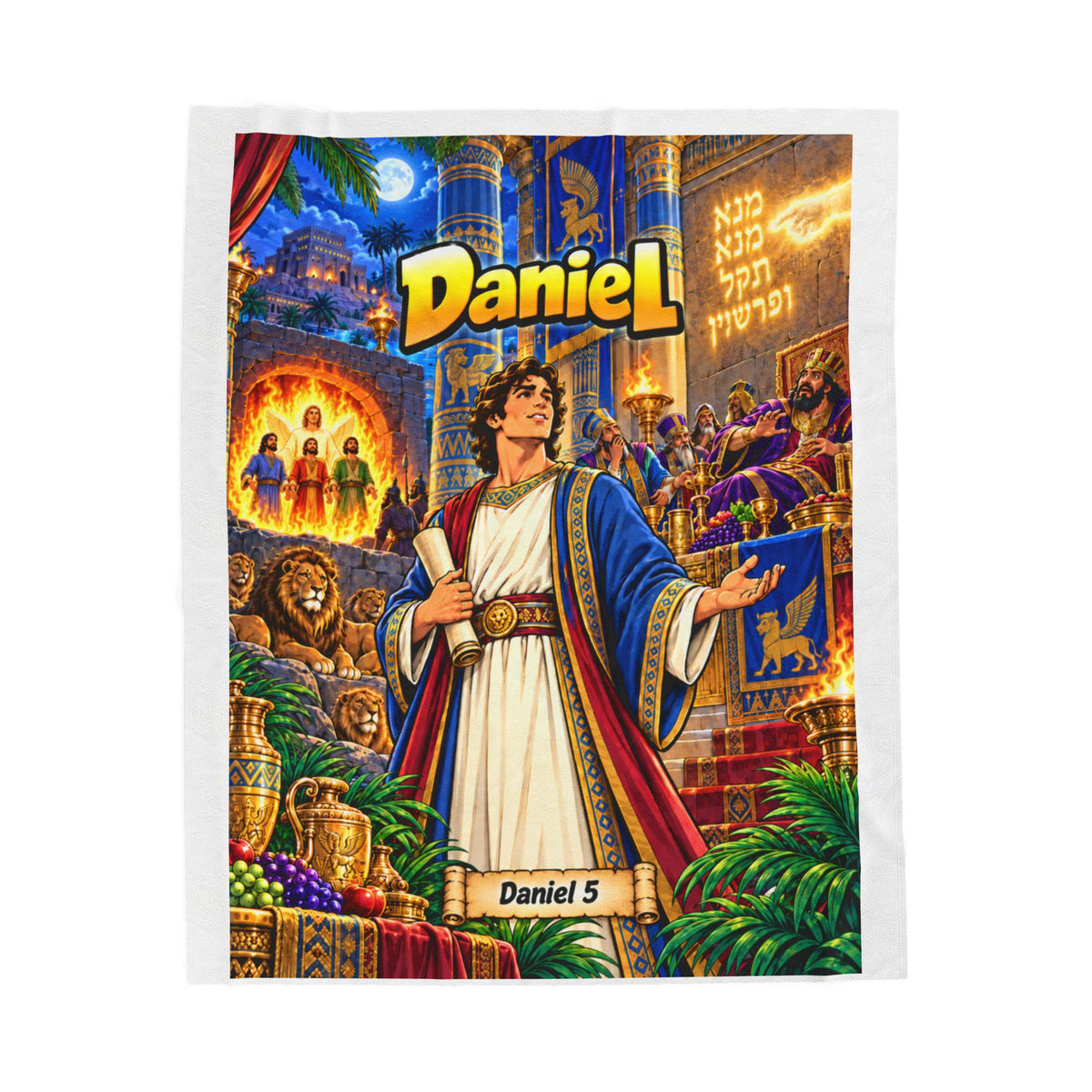 Daniel Bible Illustration Velveteen Plush Blanket | Children's Scripture Throw