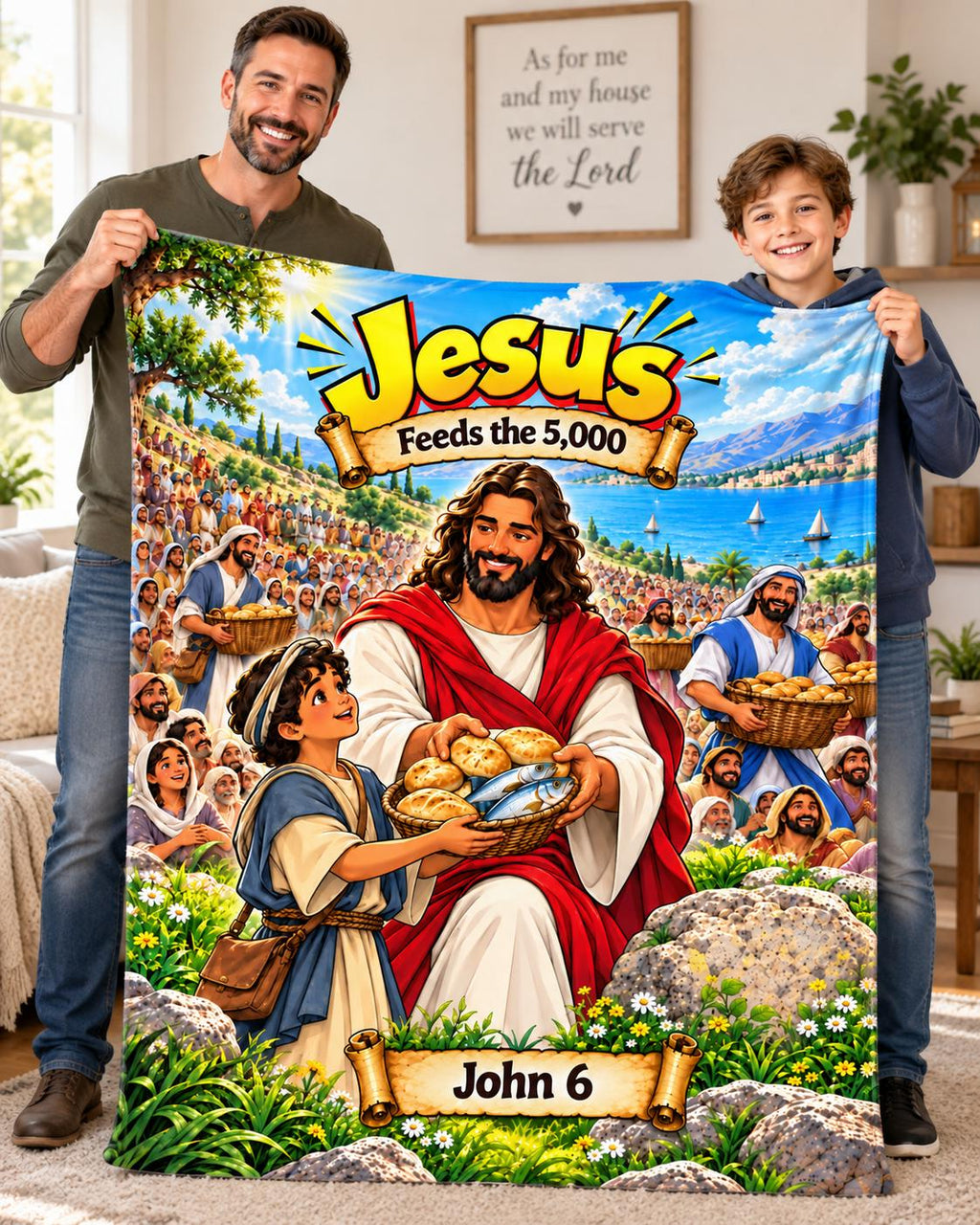 Jesus Feeds the 5,000 Bible Story Blanket, John 6 Miracle, Christian Kids Gift