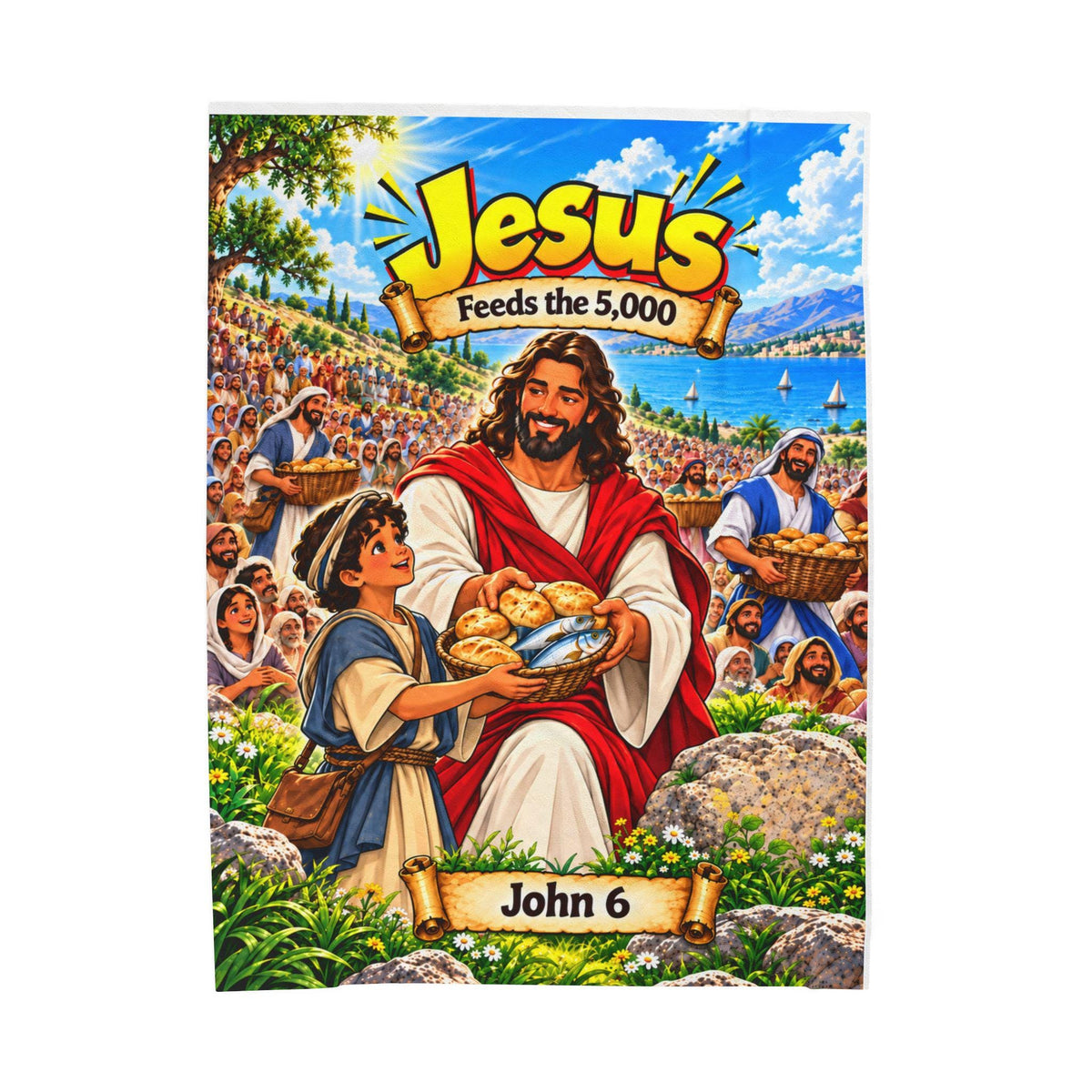 Jesus Feeds the 5,000 Bible Story Blanket, John 6 Miracle, Christian Kids Gift