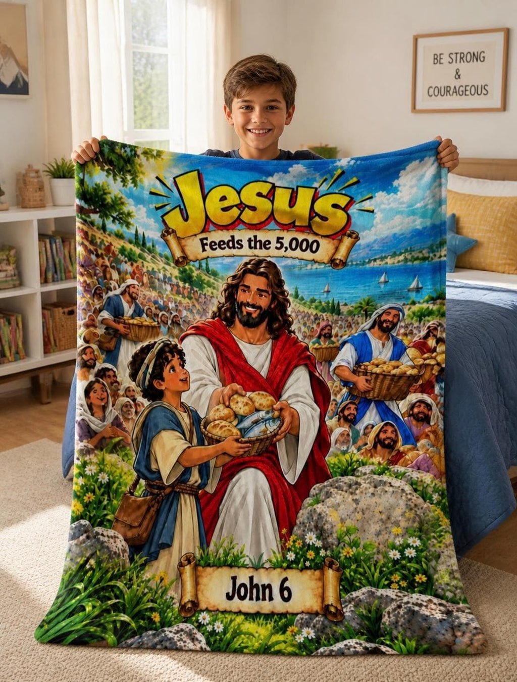 Jesus Feeds the 5,000 Bible Story Blanket, John 6 Miracle, Christian Kids Gift