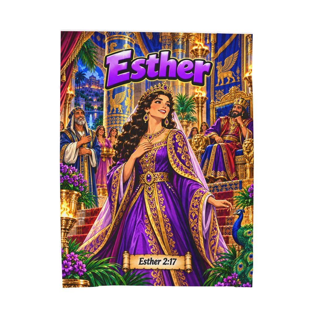 Esther Bible Heroine Blanket | Royal Purple Gown, Comic-Book Style