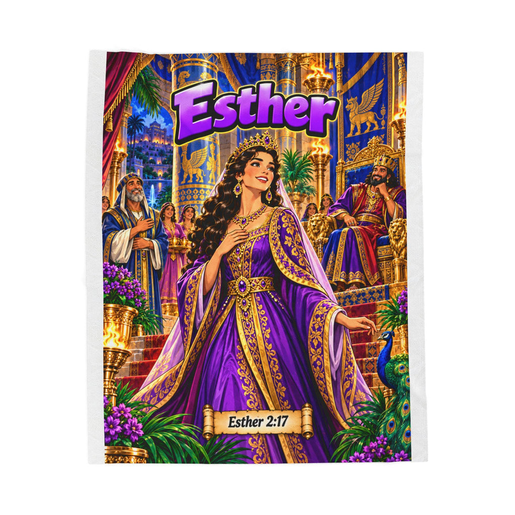 Esther Bible Heroine Blanket | Royal Purple Gown, Comic-Book Style