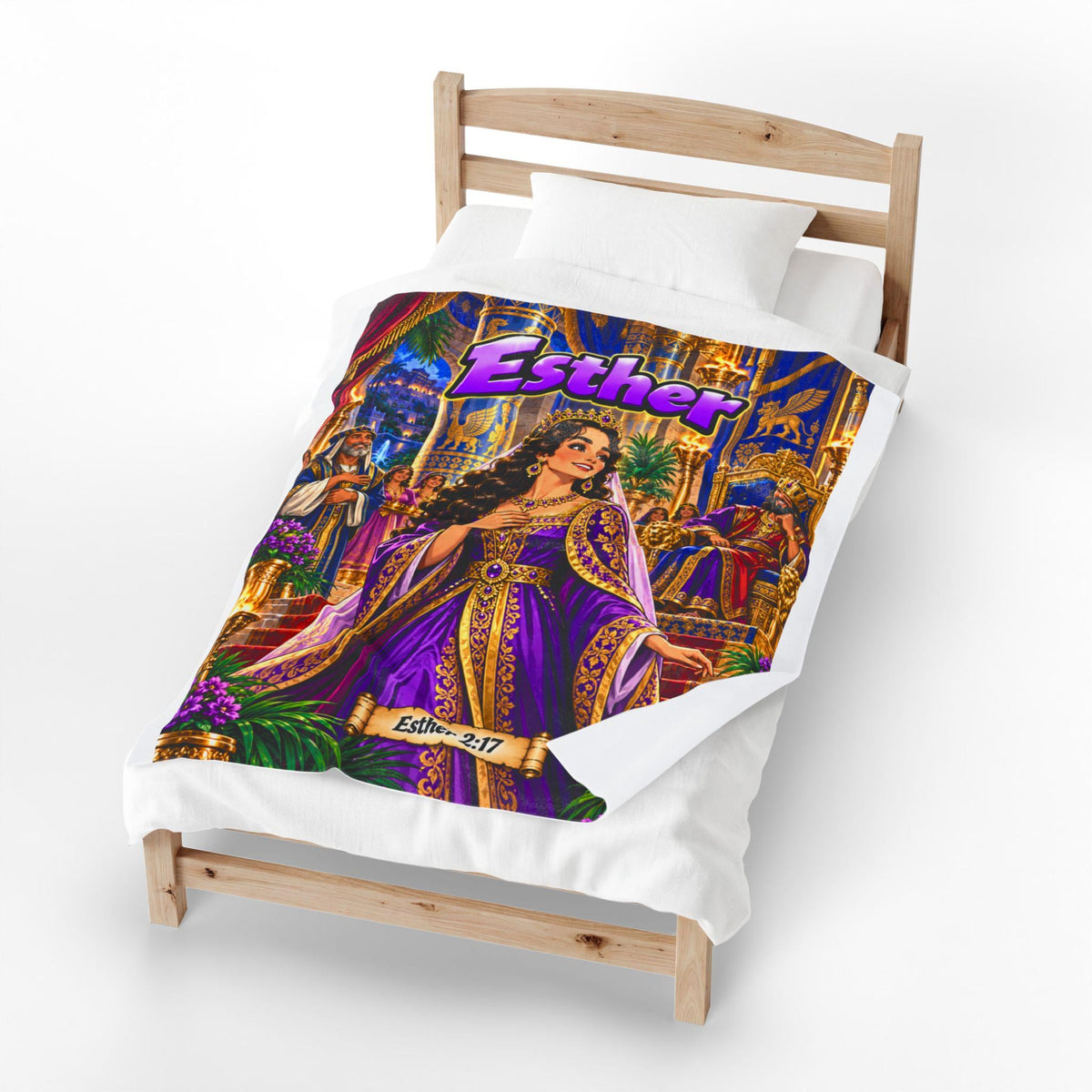 Esther Bible Heroine Blanket | Royal Purple Gown, Comic-Book Style