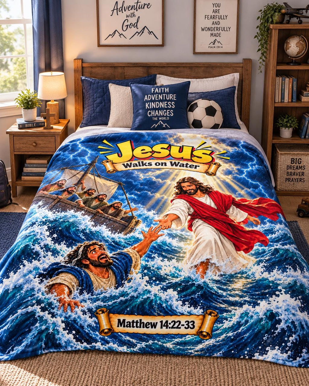 Jesus Walks on Water Blanket | Matthew 14 Bible Story, Comic Style Kids Gift