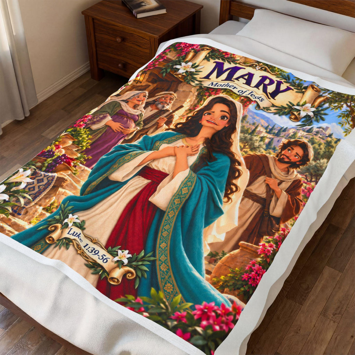 Mary Mother of Jesus Bible Blanket | Luke 1 Christian Story, Faith Decor