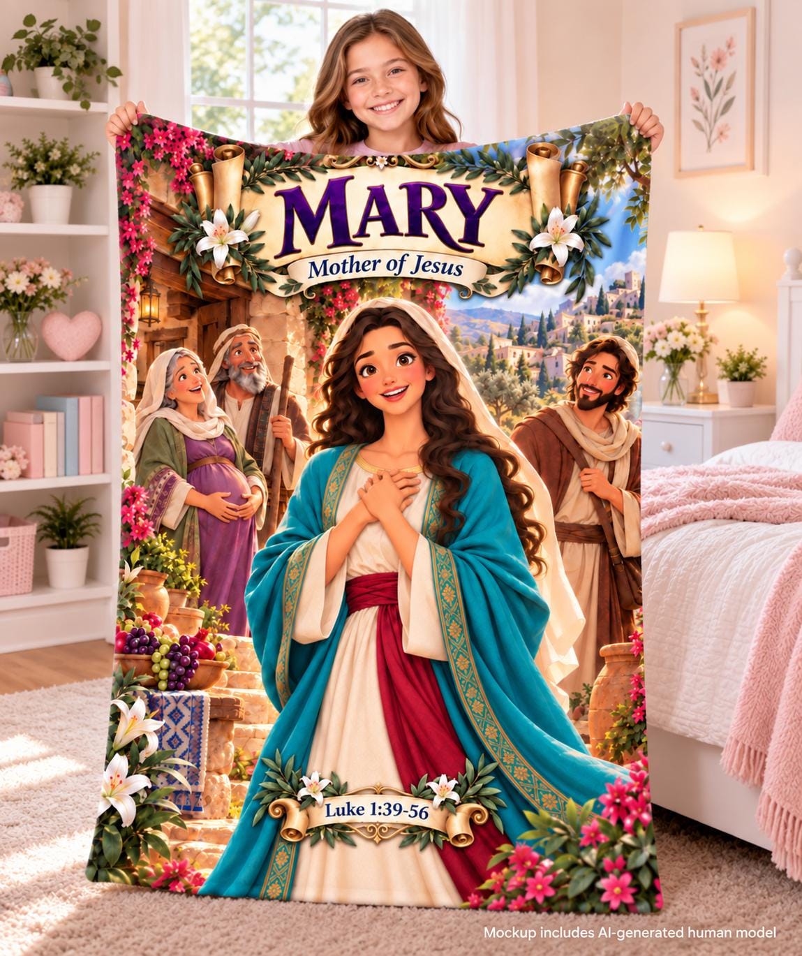 Mary Mother of Jesus Bible Blanket | Luke 1 Christian Story, Faith Decor