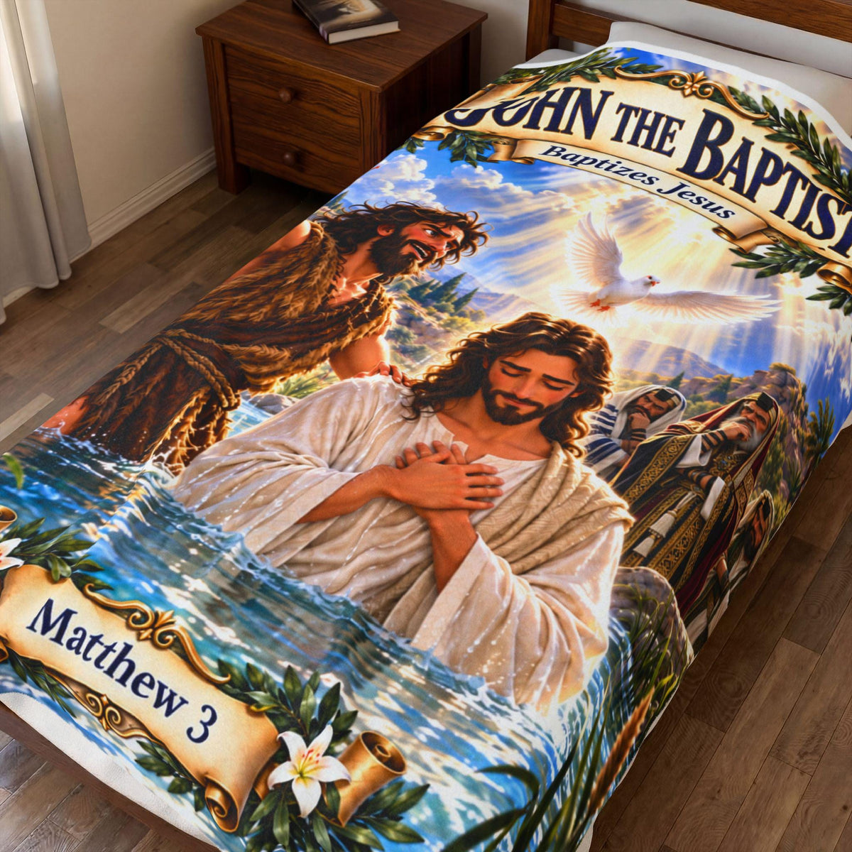 John the Baptist Baptizes Jesus Blanket | Matthew 3 Bible Story (Kids Gift)