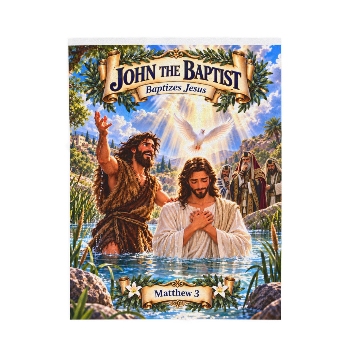 John the Baptist Baptizes Jesus Blanket | Matthew 3 Bible Story (Kids Gift)