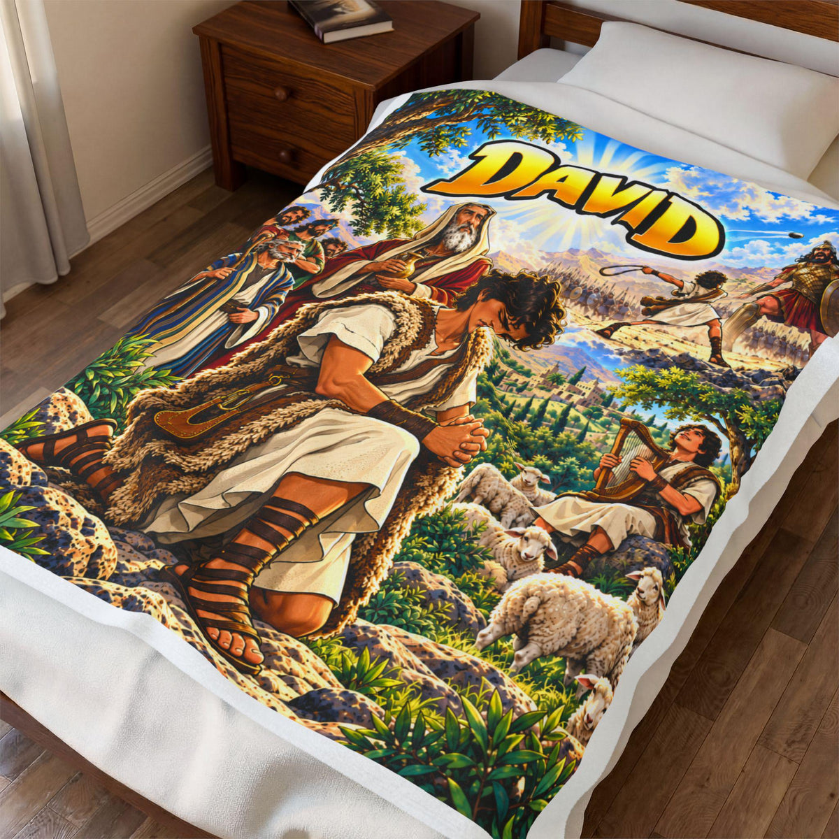 David Bible Hero Blanket | Christian Kids Gift, Faith-Based Bedroom Decor