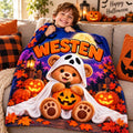 Personalized Halloween Bear Blanket, Kids Ghost Pumpkin Throw