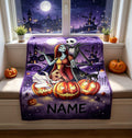 The Nightmare Before Christmas Blanket, Personalized Jack Skellington & Sally Halloween Flannel Throw, Custom Name Gift