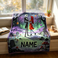 The Nightmare Before Christmas Blanket, Personalized Jack Skellington & Sally Halloween Flannel Throw, Custom Name Gift