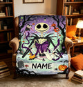 The Nightmare Before Christmas Blanket, Personalized Jack Skellington & Sally Halloween Flannel Throw, Custom Name Gift