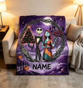 The Nightmare Before Christmas Blanket, Personalized Jack Skellington & Sally Halloween Flannel Throw, Custom Name Gift