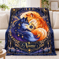 Personalized Celestial Fox Throw, Moon & Sun Design, Custom Name Blanket