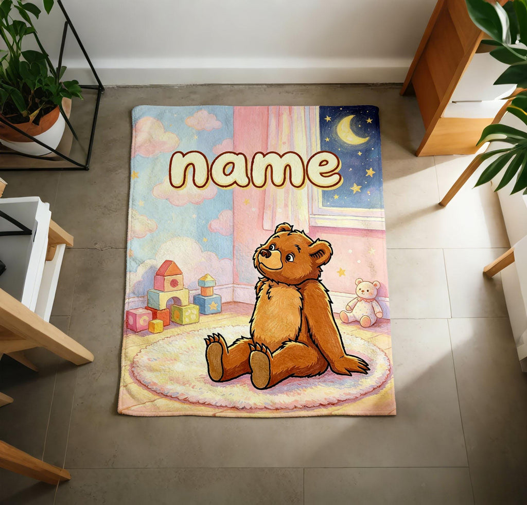 Custom Name Teddy Bear Soft Throw Blanket, Nursery Decor, Baby Gift