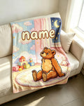 Custom Name Teddy Bear Soft Throw Blanket, Nursery Decor, Baby Gift
