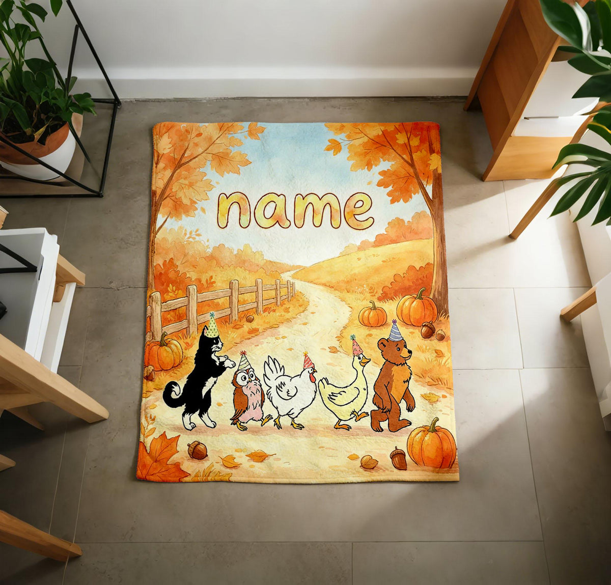 Personalized Woodland Animal Parade Blanket, Custom Name Toddler Gift (Soft Throw)