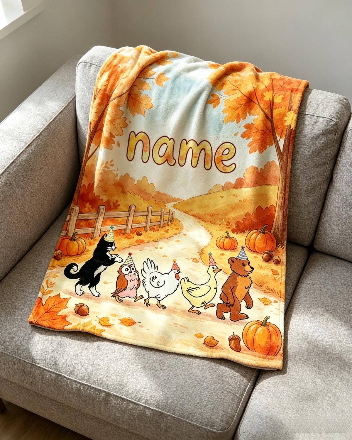 Personalized Woodland Animal Parade Blanket, Custom Name Toddler Gift (Soft Throw)