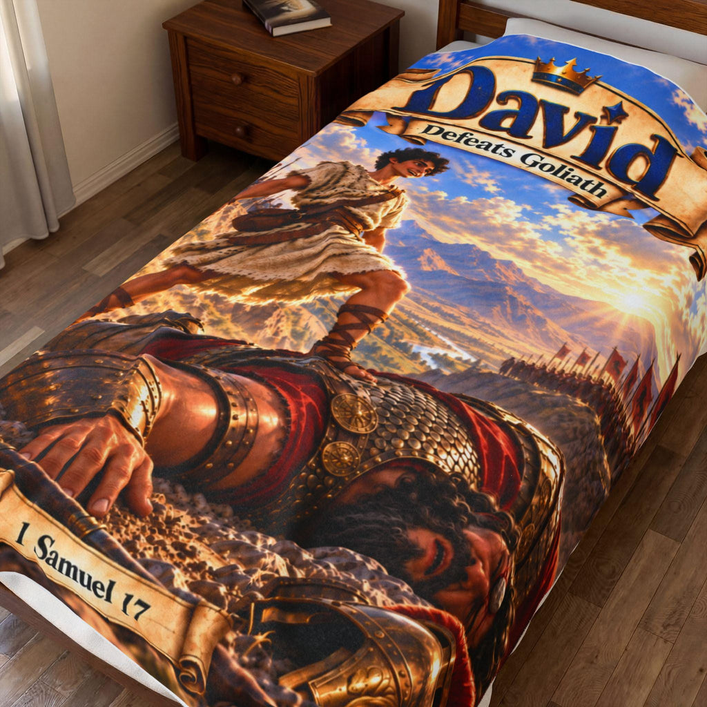 David Defeats Goliath Bible Story Blanket | 1 Samuel 17 Christian Gift