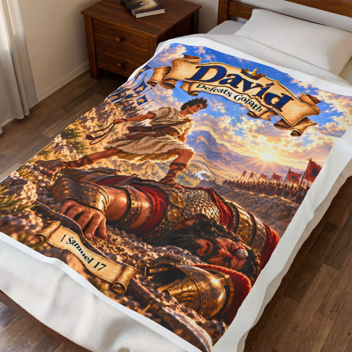David Defeats Goliath Bible Story Blanket | 1 Samuel 17 Christian Gift