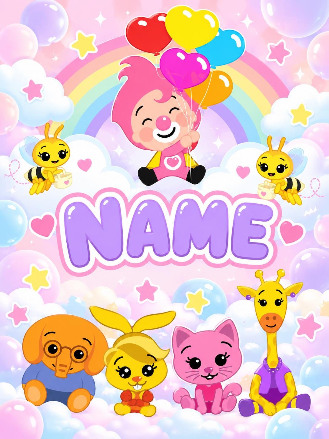 Plim Plim Blanket Personalized Name, Custom Kids Flannel Throw Blanket, Plim Plim Birthday Gift, Rainbow Cartoon Nursery Decor